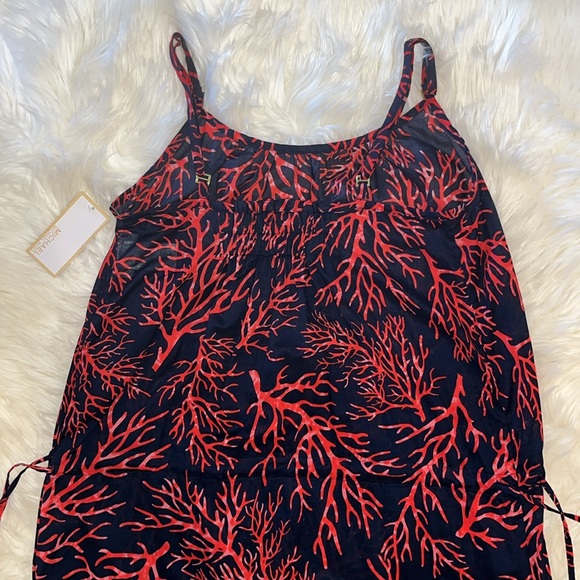 NWT Michael Kors 'Latana' Cotton Cover-Up Maxi Dress ~ in Navy and Coral Red - Picture 11 of 16